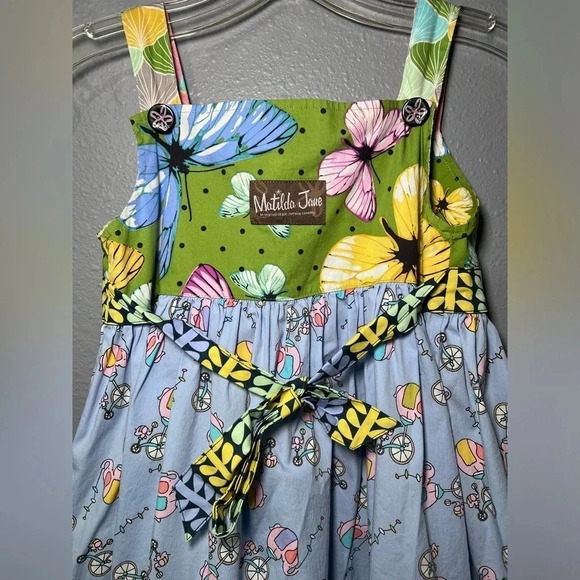 Matilda Jane Sz 8 Girls Dress Removable Apron Elephants Unicycle Colorful EUC. - Picture 6 of 9